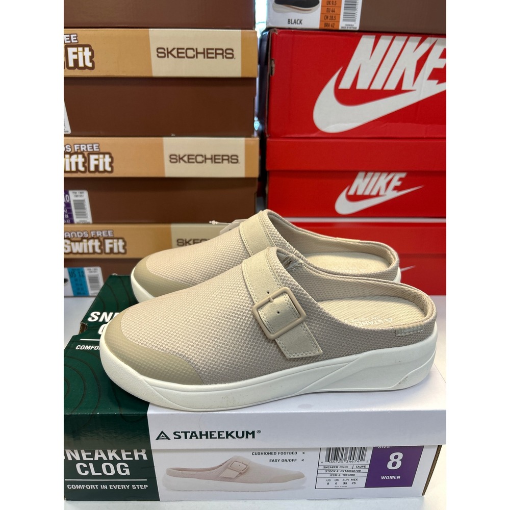 1223-1224 Staheekum Sneaker Clog Women Size 8 Taupe Mesh Buckle Slip On Shoes